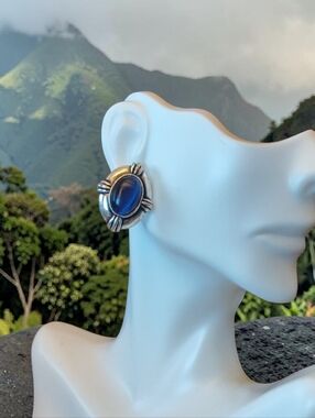 Avon Vtg Tiger's Eye Cabochon Silver-toned Earrings